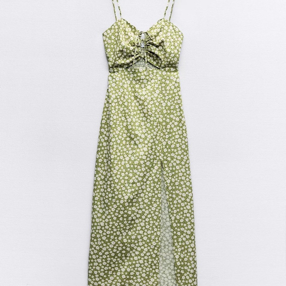 Zara Green Floral Midi Dress